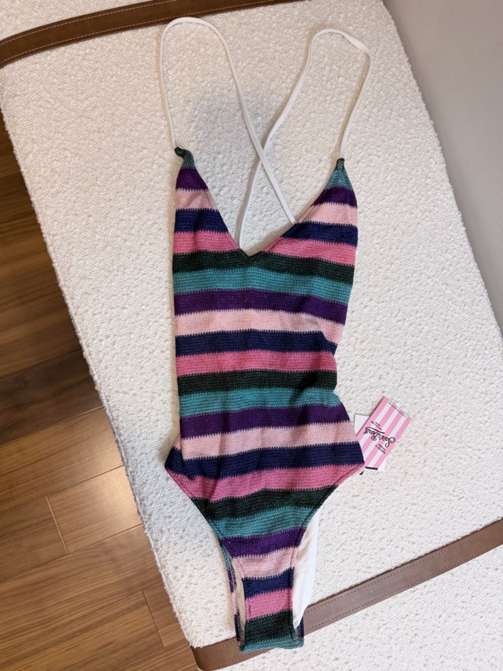 MC2 Saint Barth Summer metallic striped swimsuit, size M NWT